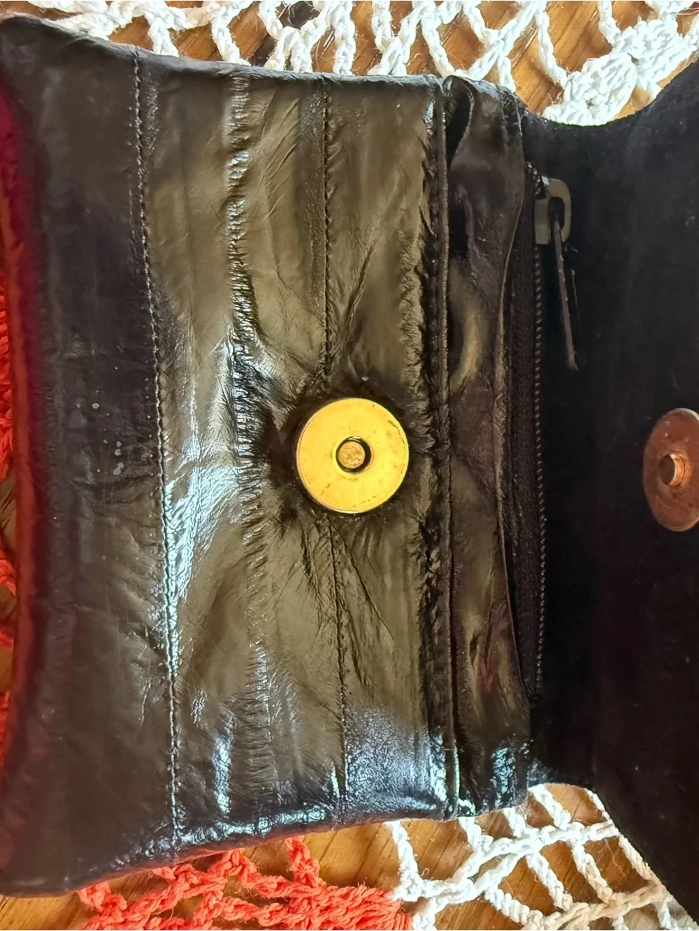 Vintage 80s Black Eel Skin Mini Clutch Coin Purse Made in Korea
